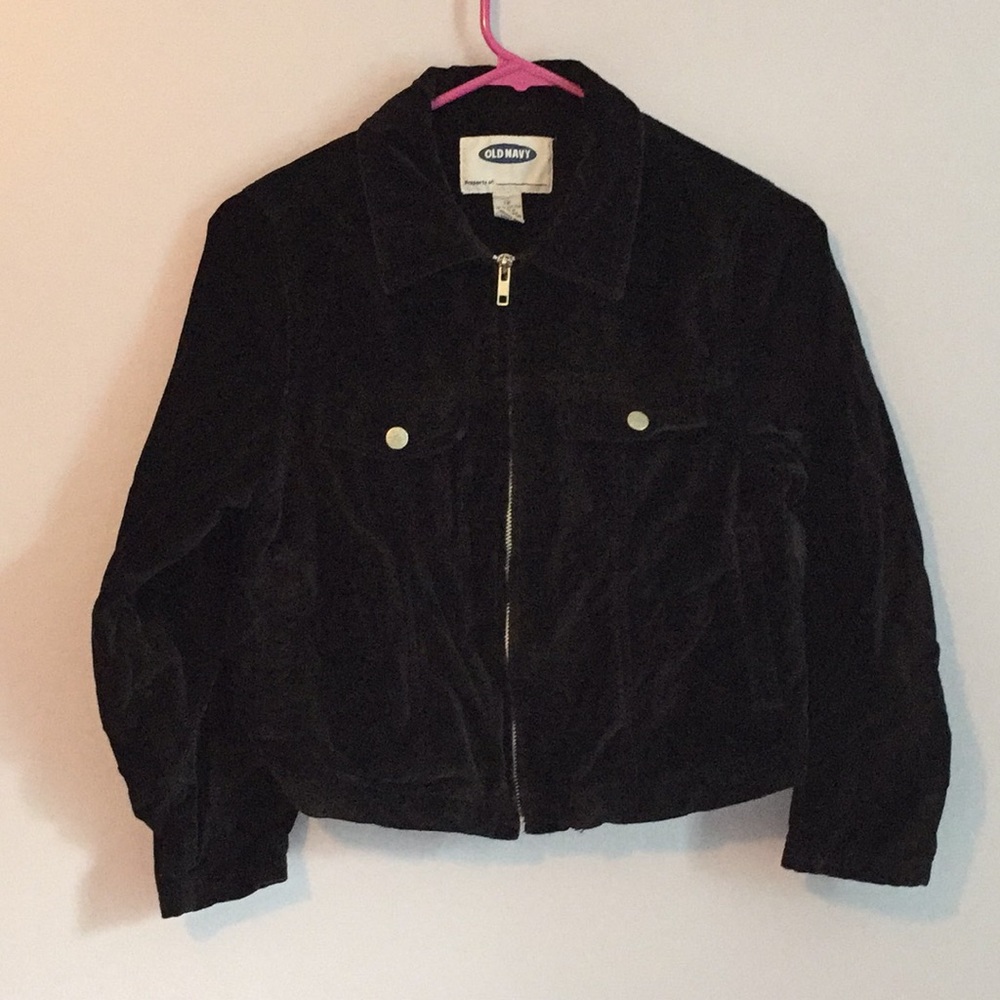 Girls Old Navy black velvet zip up jacket Sz 12